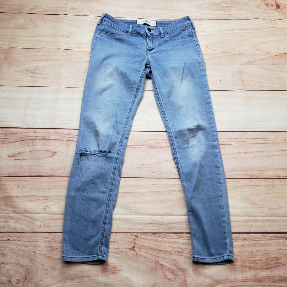 Hollister Jeans Womens 28x27 Blue Light Wash Skinny Distressed Low Rise Juniors